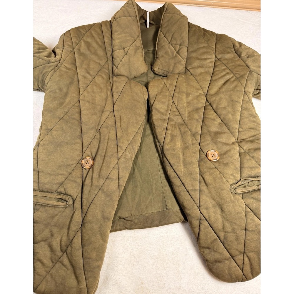 Free People Quilted Puffer Jacket Olive Green Double Breasted Oversized XS - Picture 2 of 15
